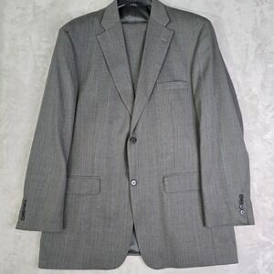 Haggar Men's 2-Piece Suit Gray Micro-Check Plaid 44L Jacket 36x30 Pants Altered